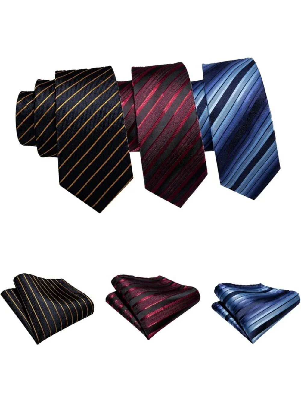 Elegant 6-Piece Men's Tie Set - Silk Neckties, Handkerchiefs & Cufflinks for